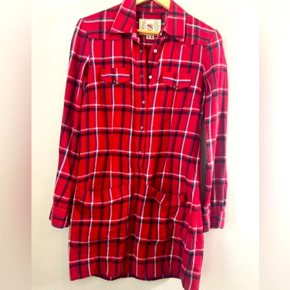 FRENCH CONNECTION Flannel Shirt Dress Button Down | Size 6 Small Cowboy Western